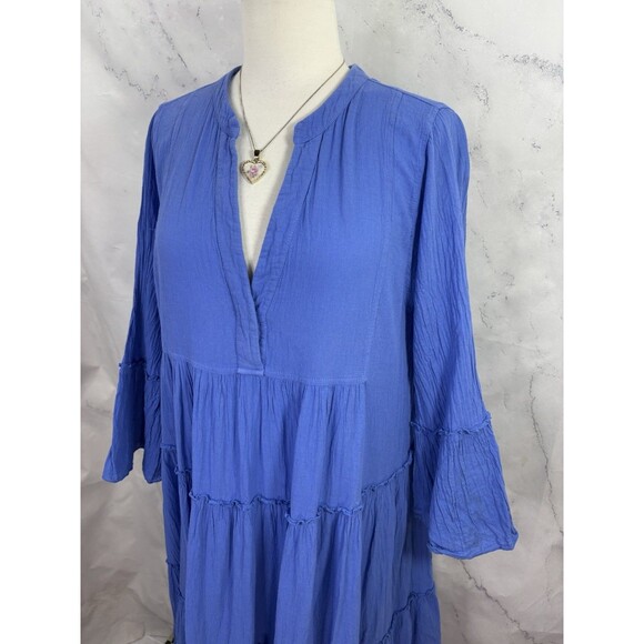 Anthropologie Devotion Twins Peasant Maxi Dress S Blue Tiered Bell Sleeve Boho - Picture 11 of 16